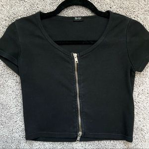 John Galt Black Zipper Crop Top